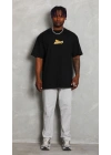 Bisiklet Yaka Baskılı Oversize T-Shirt - Siyah -