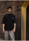 Bisiklet Yaka Baskılı Oversize T-Shirt - Siyah
