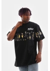 Bisiklet Yaka Baskılı Oversize T-Shirt - Siyah -