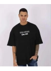 Bisiklet Yaka Baskılı Oversize T-Shirt - Siyah