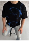 Bisiklet Yaka Baskılı Oversize T-Shirt - Siyah