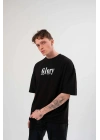 Bisiklet Yaka Baskılı Oversize T-Shirt - Siyah -