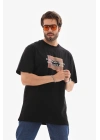 Bisiklet Yaka Baskılı Oversize T-Shirt - Siyah -