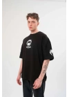 Bisiklet Yaka Baskılı Oversize T-Shirt - Siyah -