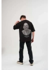 Bisiklet Yaka Baskılı Oversize T-Shirt - Siyah -
