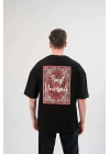 Bisiklet Yaka Baskılı Oversize T-Shirt - Siyah -
