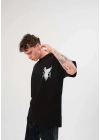 Bisiklet Yaka Baskılı Oversize T-Shirt - Siyah -