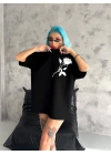 Bisiklet Yaka Baskılı Oversize T-Shirt - Siyah -