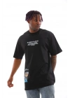 Bisiklet Yaka Baskılı Oversize T-Shirt - Siyah -