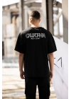Bisiklet Yaka Baskılı Oversize T-Shirt - Siyah -