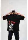 Bisiklet Yaka Baskılı Oversize T-Shirt - Siyah -