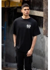 Bisiklet Yaka Baskılı Oversize T-Shirt - Siyah -