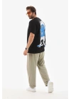 Bisiklet Yaka Baskılı Oversize T-Shirt - Siyah -