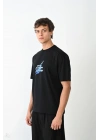 Bisiklet Yaka Baskılı Oversize T-Shirt - Siyah -