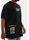 Bisiklet Yaka Baskılı Oversize T-Shirt - Siyah -