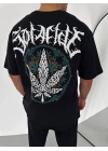 Bisiklet Yaka Baskılı Oversize T-Shirt - Siyah -