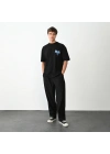 Bisiklet Yaka Baskılı Oversize T-Shirt - Siyah -