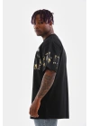 Bisiklet Yaka Baskılı Oversize T-Shirt - Siyah -