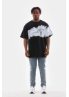 Bisiklet Yaka Baskılı Oversize T-Shirt - Siyah -