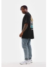 Bisiklet Yaka Baskılı Oversize T-Shirt - Siyah -