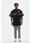 Bisiklet Yaka Baskılı Oversize T-Shirt - Siyah -