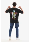 Bisiklet Yaka Baskılı Oversize T-Shirt - Siyah -