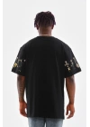 Bisiklet Yaka Baskılı Oversize T-Shirt - Siyah -