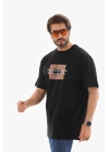 Bisiklet Yaka Baskılı Oversize T-Shirt - Siyah -