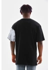 Bisiklet Yaka Baskılı Oversize T-Shirt - Siyah -
