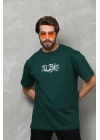 Bisiklet Yaka Baskılı Oversize T-Shirt - Yeşil -