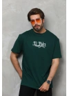 Bisiklet Yaka Baskılı Oversize T-Shirt - Yeşil -