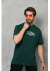 Bisiklet Yaka Baskılı Oversize T-Shirt - Yeşil -