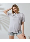 Bisiklet Yaka Baskılı Slim Fit T-Shirt - Boyalı Gri -