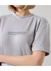 Bisiklet Yaka Baskılı Slim Fit T-Shirt - Boyalı Gri -