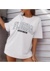 Bisiklet Yaka Baskılı T-shirt - Beyaz -
