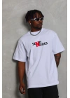 Bisiklet Yaka Double Oversize Baskılı T-Shirt - Beyaz -