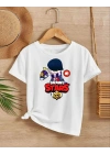 Bisiklet Yaka Kısa Kol Baskılı Çocuk T-Shirt - Beyaz