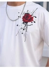 Bisiklet Yaka Kısa Kol Baskılı T-shirt - Beyaz -