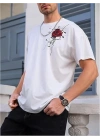 Bisiklet Yaka Kısa Kol Baskılı T-shirt - Beyaz -