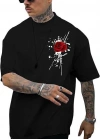 Bisiklet Yaka Kısa Kol Baskılı T-shirt - Siyah -