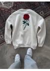 Bisiklet Yaka Ön Ve Arka Baskılı SweatShirt - Beyaz -