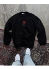 Bisiklet Yaka Ön Ve Arka Baskılı SweatShirt - Siyah -
