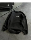 Bisiklet Yaka Üç İplik Baskılı Oversize SweatShirt - Siyah -