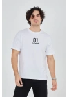Bisiklet Yakalı Baskılı T-Shirt - Beyaz