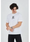 Bisiklet Yakalı Baskılı T-Shirt - Beyaz