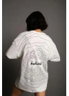 Bisiklet Yakalı Sırt Baskılı Oversize T-Shirt - Beyaz -