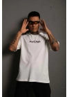 Bisiklet Yakalı Sırt Baskılı Oversize T-Shirt - Beyaz -
