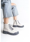 BLOOM Bağcıklı Fermuarlı Ortopedik Taban Kadın Bot  CGT - Krem