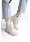 BLOOM Bağcıklı Fermuarlı Ortopedik Taban Kadın Bot  CKT - Krem