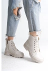 BLOOM Bağcıklı Fermuarlı Ortopedik Taban Kadın Bot  CKT - Krem